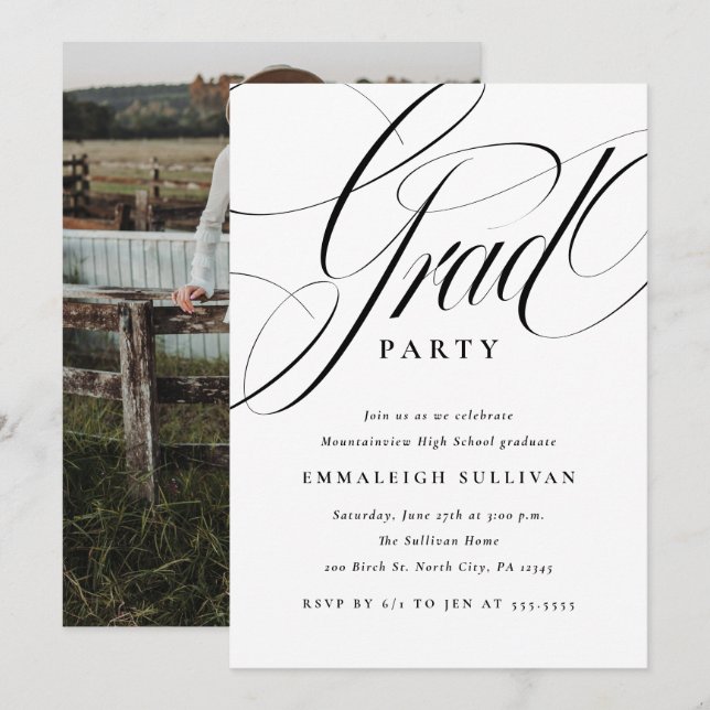 Fancy Script Graduation Party Invitation (Front/Back)