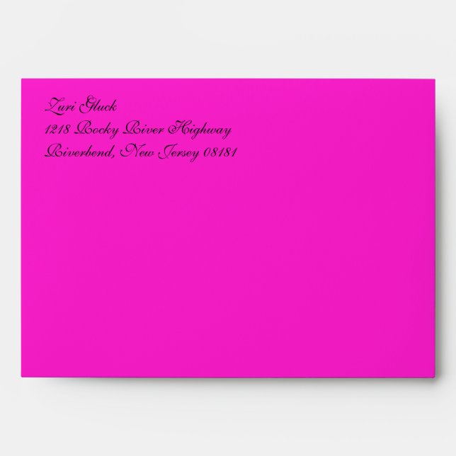 Fancy Script Hot Pink A7 Return Address Envelopes (Front)