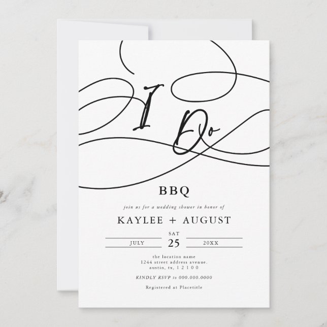 Fancy Script "I Do" BBQ Couples Wedding Shower Invitation (Front)