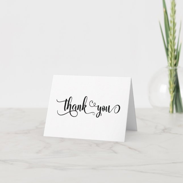 Fancy Script Letters Black & White Thakn You Thank You Card (Front)