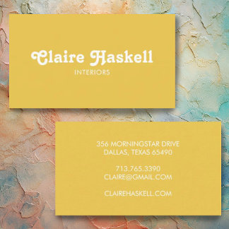 Fancy Script Mustard Yellow White Chic Minimal Business Card