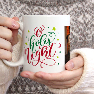 Fancy Script "O Holy Night" Christmas Photo Coffee Mug