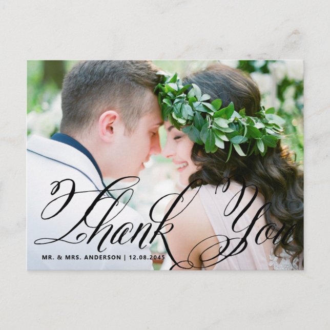 Fancy Script | Photo Wedding Thank You Postcard (Front)