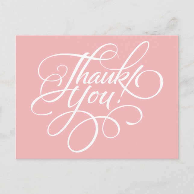 Fancy Script Powder Pink Thank You Card (Front)