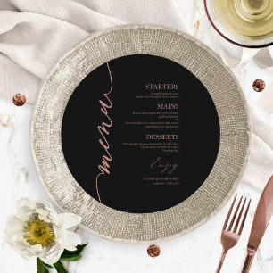 Fancy Script Round Wedding Menu Card For Plate