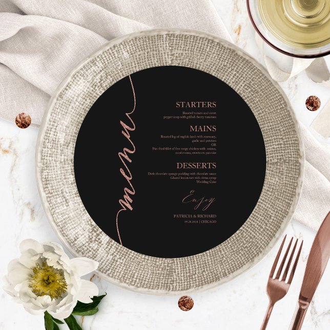Fancy Script Round Wedding Menu Card For Plate (Creator Uploaded)