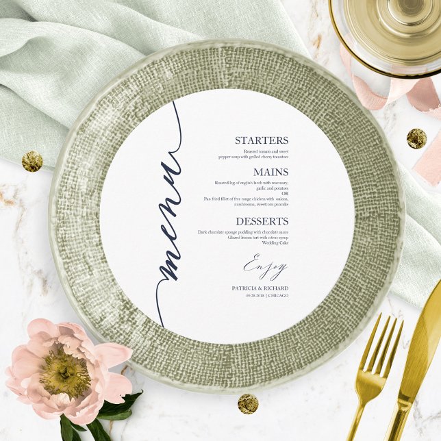Fancy Script Round Wedding Menu Card For Plate (Creator Uploaded)