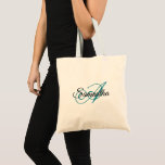 Fancy Script Teal Blue Personalised Monogram Tote Bag<br><div class="desc">Create your own fancy script classical calligraphy style personalised monogram.
With this fancy script style,  you'll likely need to move some letters to centre them in the monogram.
You can customise the teal blue and black font colours. 
Choose your favourite font face or styles.</div>