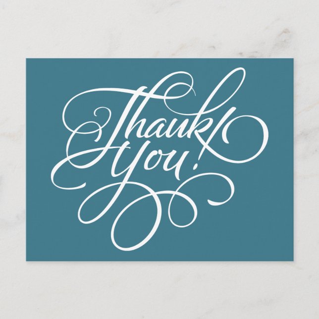 Fancy Script Teal Blue Thank You Card (Front)