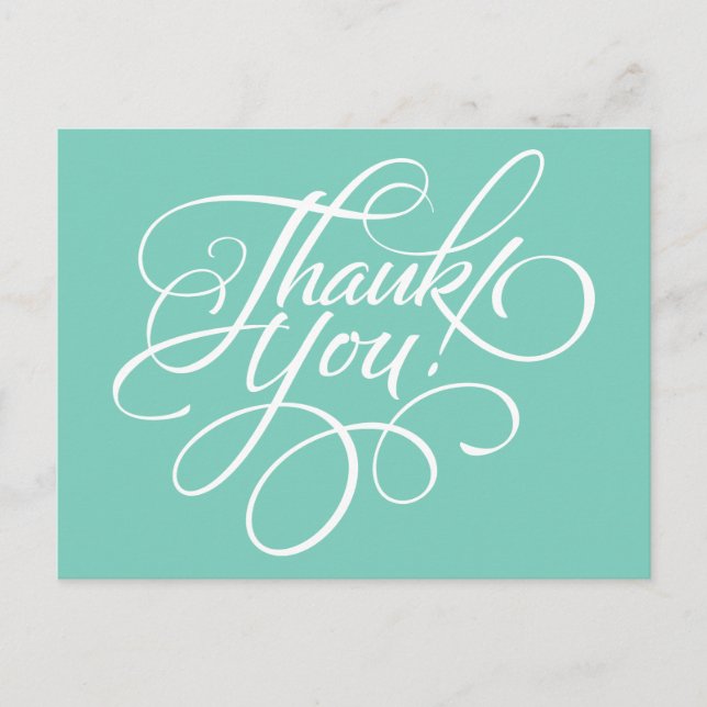 Fancy Script Turquoise Thank You Card (Front)