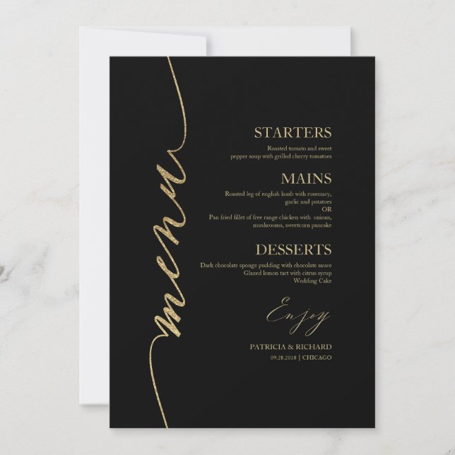 Fancy Script Wedding Menu Card For Plate (Front)