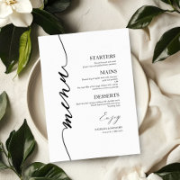 Fancy Script Wedding Menu Card For Plate