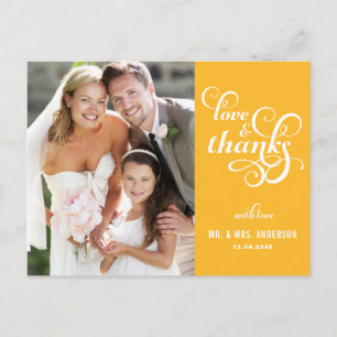 Fancy Script Wedding Thank You Postcard Mustard
