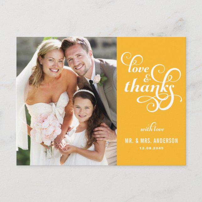 Fancy Script Wedding Thank You Postcard | Mustard (Front)