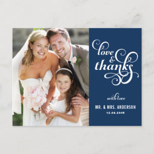 Fancy Script Wedding Thank You Postcard Navy