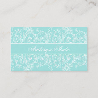 Fancy Scrollwork White on Blue Business Card