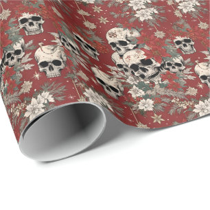 Fancy Silkscreen Style Skull Christmas Wrapping Paper