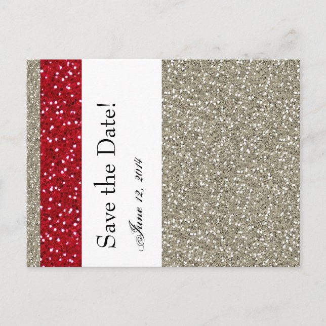 Fancy Silver and Red Save the Date Announcement Postcard (Front)