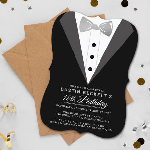 Fancy Silver Foil Tuxedo 18th Birthday Invitation