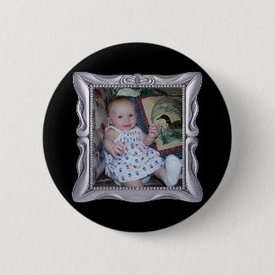 Fancy Silver Frame Add Photo Here 6 Cm Round Badge