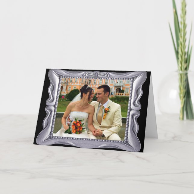 Fancy Silver Frame Add Photo Here Card (Front)