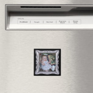Fancy Silver Frame Add Photo Here Magnet