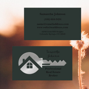 Fancy Silver Key Real Estate Broker Business Card
