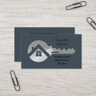 Fancy Silver Key Real Estate Broker Business Card