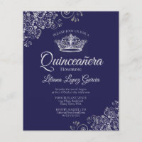 Fancy Silver & Navy BUDGET Quinceañera Invitation