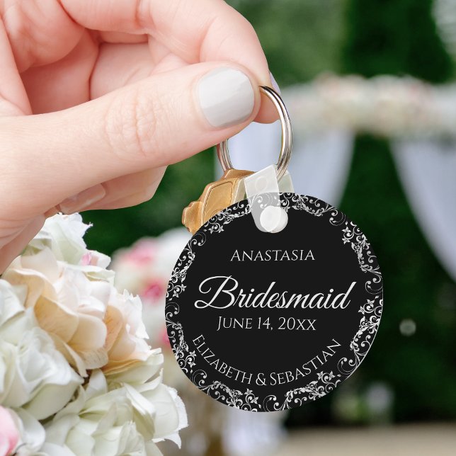 Fancy Silver on Black Bridesmaid Wedding Key Ring (Creator Uploaded)