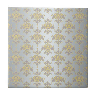 Fancy Silver White and Yellow Damask Tile