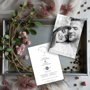 Fancy Simple Chic Initials Modern Photo Couple Invitation