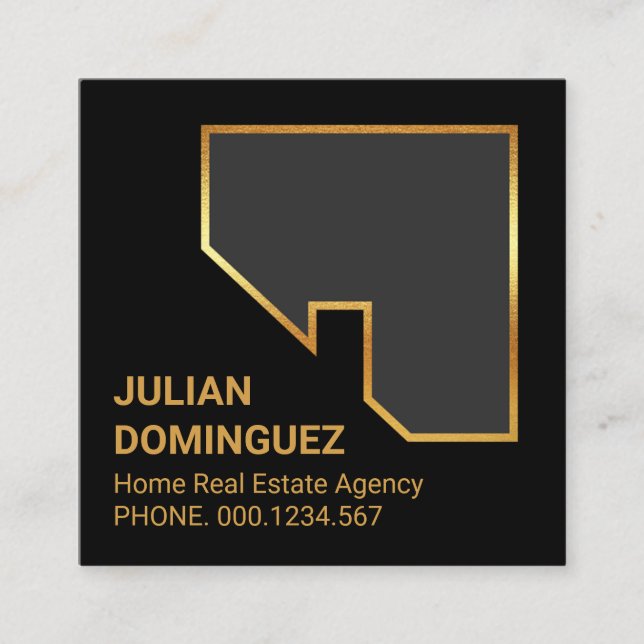 Fancy Simple Gold Rooftop Outline Square Business Card (Front)