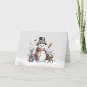 Fancy Snowman with Bird Christmas Card