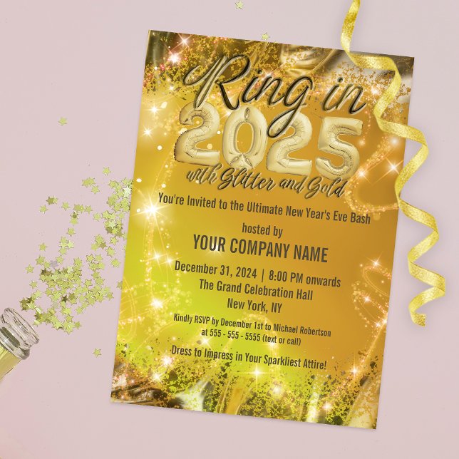 Fancy Sparkling Gold New Year’s Eve Corporate Bash Invitation (Creator Uploaded)