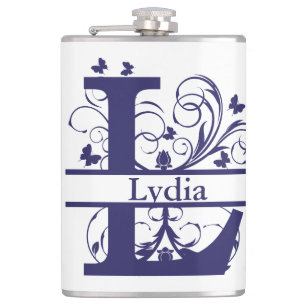 Fancy Split Monogram Letter "L" Customizable Hip Flask