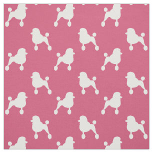 Fancy Standard Poodle Silhouettes Pink and White Fabric