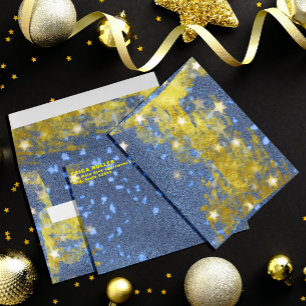 Fancy Starry Blue And Gold Glitter Festive Holiday Envelope