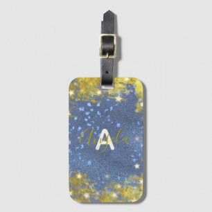 Fancy Starry Glittery Blue And Gold Girly Custom Luggage Tag