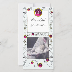 FANCY SWIRLS BABY GIRL  MONOGRAM ,ruby white Announcement