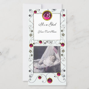 FANCY SWIRLS BABY GIRL  MONOGRAM ,ruby white Announcement