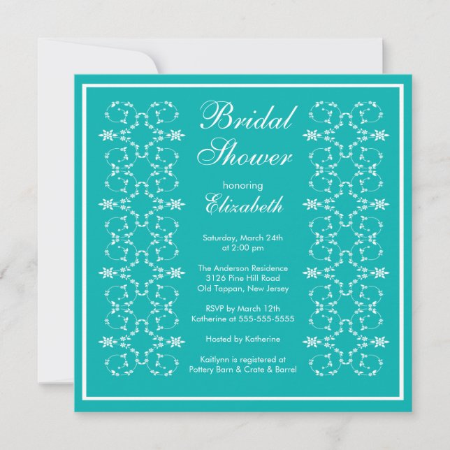 Fancy Swirls Frame Bridal Shower Invitation Blue (Front)