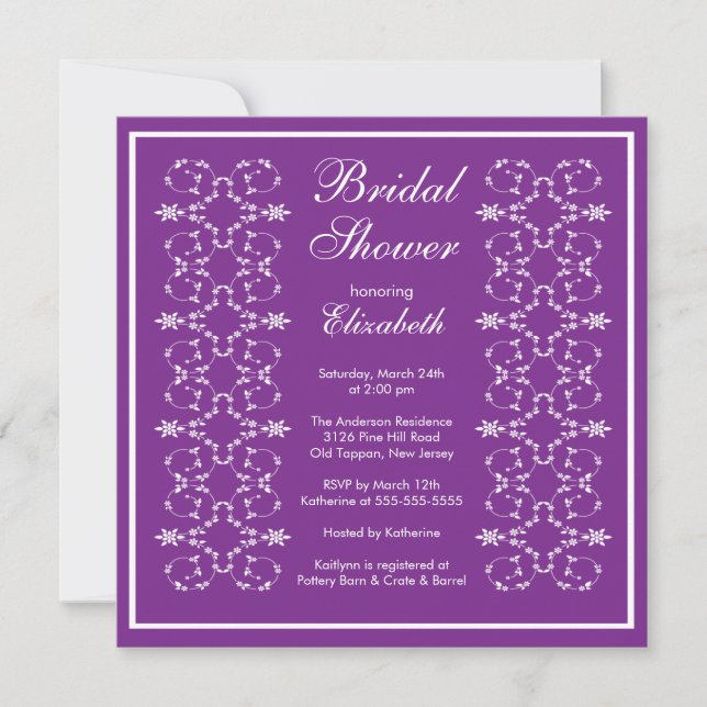 Fancy Swirls Frame Bridal Shower Invitation Purple (Front)