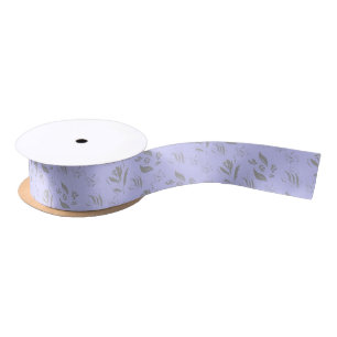 Fancy Swirly Flowers Pattern on Periwinkle Satin Ribbon