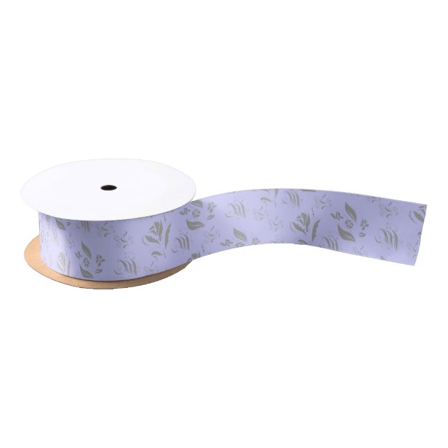 Fancy Swirly Flowers Pattern on Periwinkle Satin Ribbon (Spool)