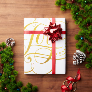 Fancy Swirly Joy Gold Christmas Calligraphy - Faux Wrapping Paper