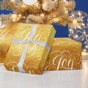 Fancy Swirly Joy Gold Foil Lettering Calligraphy Wrapping Paper