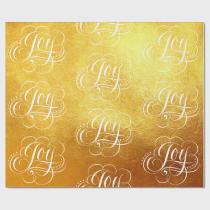 Fancy Swirly Joy Gold Foil Lettering Calligraphy Wrapping Paper