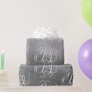 Fancy Swirly Joy Silver Foil Lettering Calligraphy Wrapping Paper