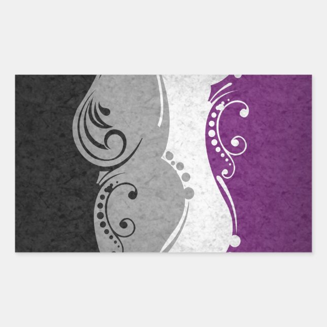 Fancy Swooped and Swirled Asexual Pride Flag  Rectangular Sticker (Front)